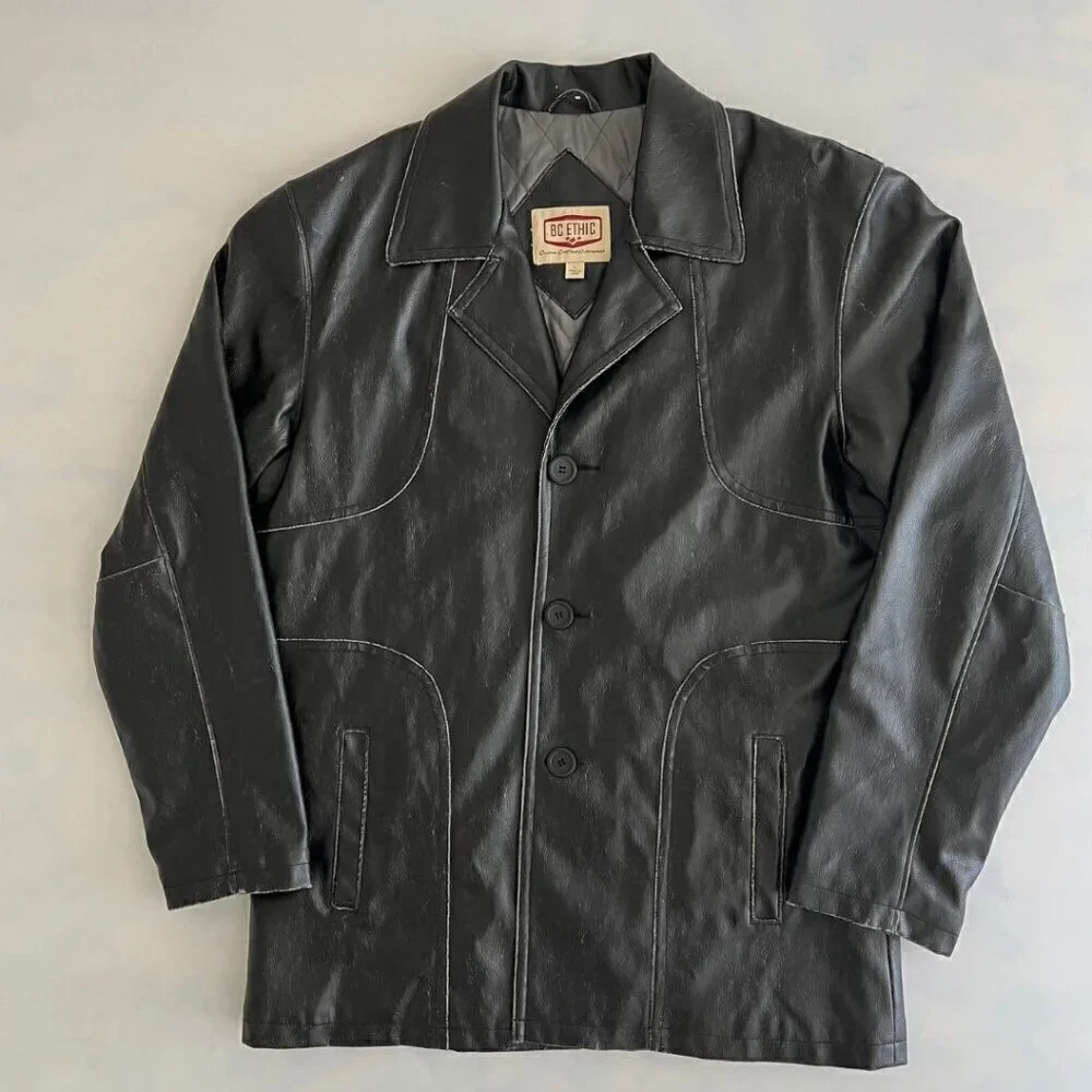 BC Ethic Faux Distressed Long Leather Jacket - Picture 2 of 9